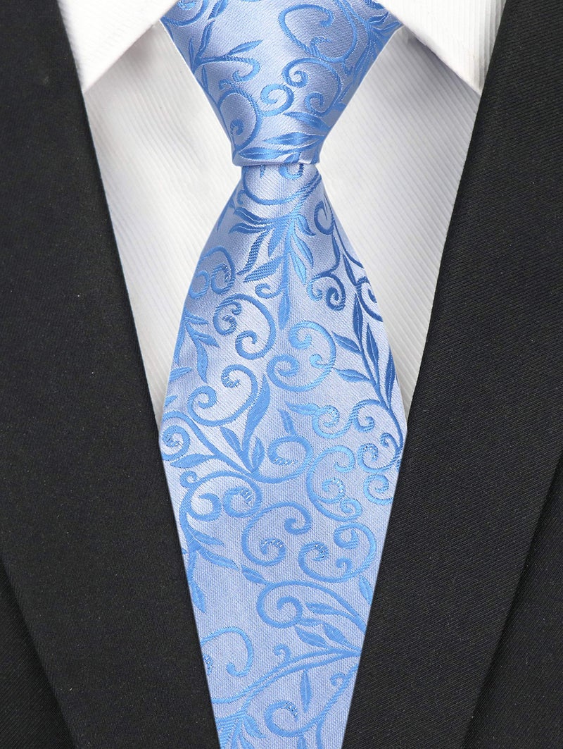 Ctskyte Mens Sky Blue Silver Ties Floral Fashion Woven Silk Party Formal Neckties Gifts - Image 4